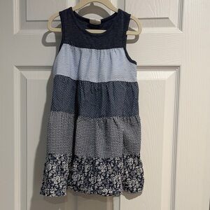 Girls' Navy Tiered Casual Dress - Blue Patterned